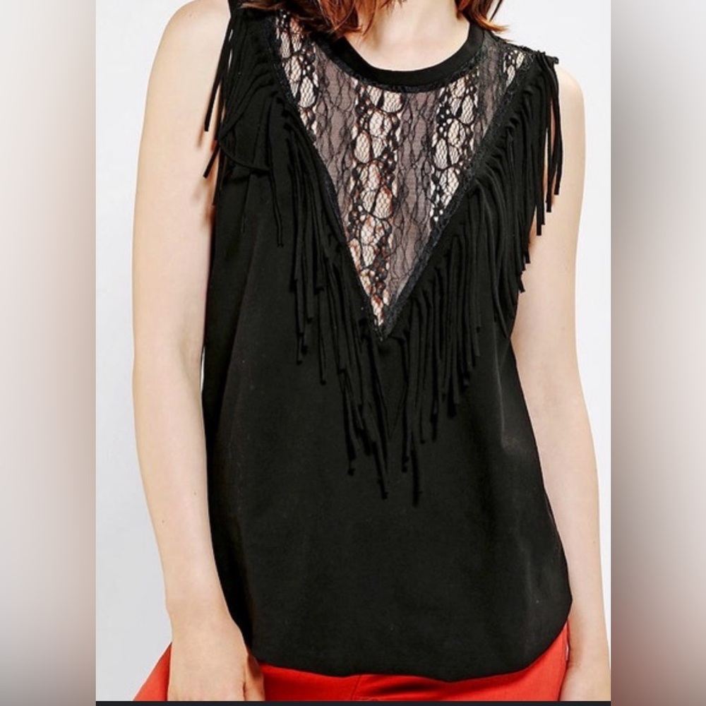 URBAN‎ RENEWAL ** Black Lace Fringe Women's Top ** SIZE SMALL
